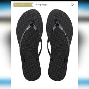Havaianas You Metallic Flip Flops Black Patent Women's 9/10 41/42 Wide $42 *NEW*